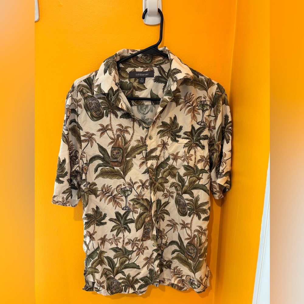 Croft & Barrow Tropical Palm Print Short Sleeve Button-Up Shirt - Cream & Olive